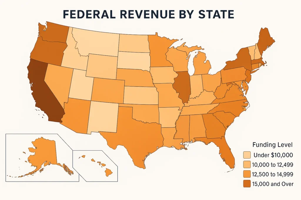 Federal state revenue distribution map showing National Finance Commission