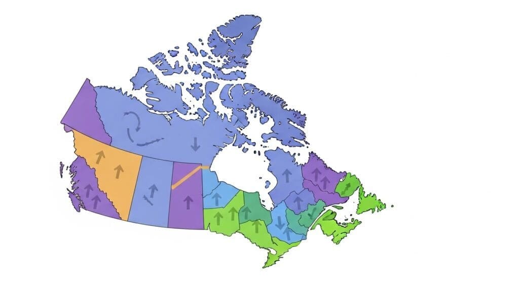 Map of Canada showing provincial rate variations with color coding