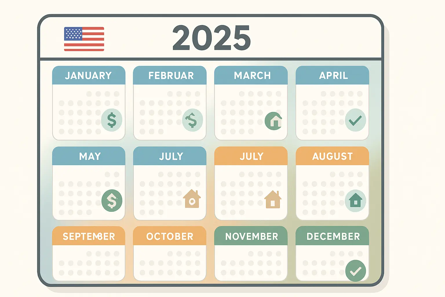 Calendar-style graphic showing optimal times to lock rates throughout 2025