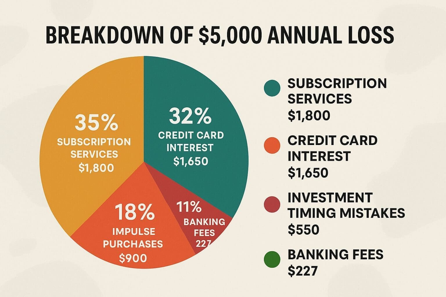 Pie chart showing the breakdown of the $5,000 annual loss