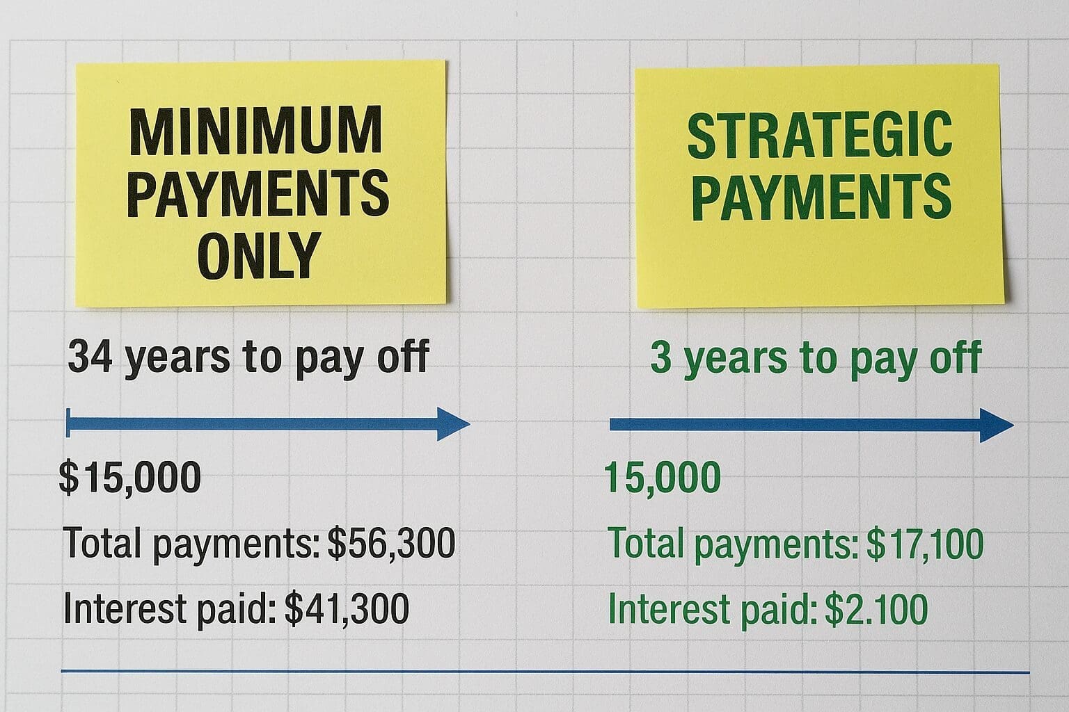 showing minimum payments taking 34 years