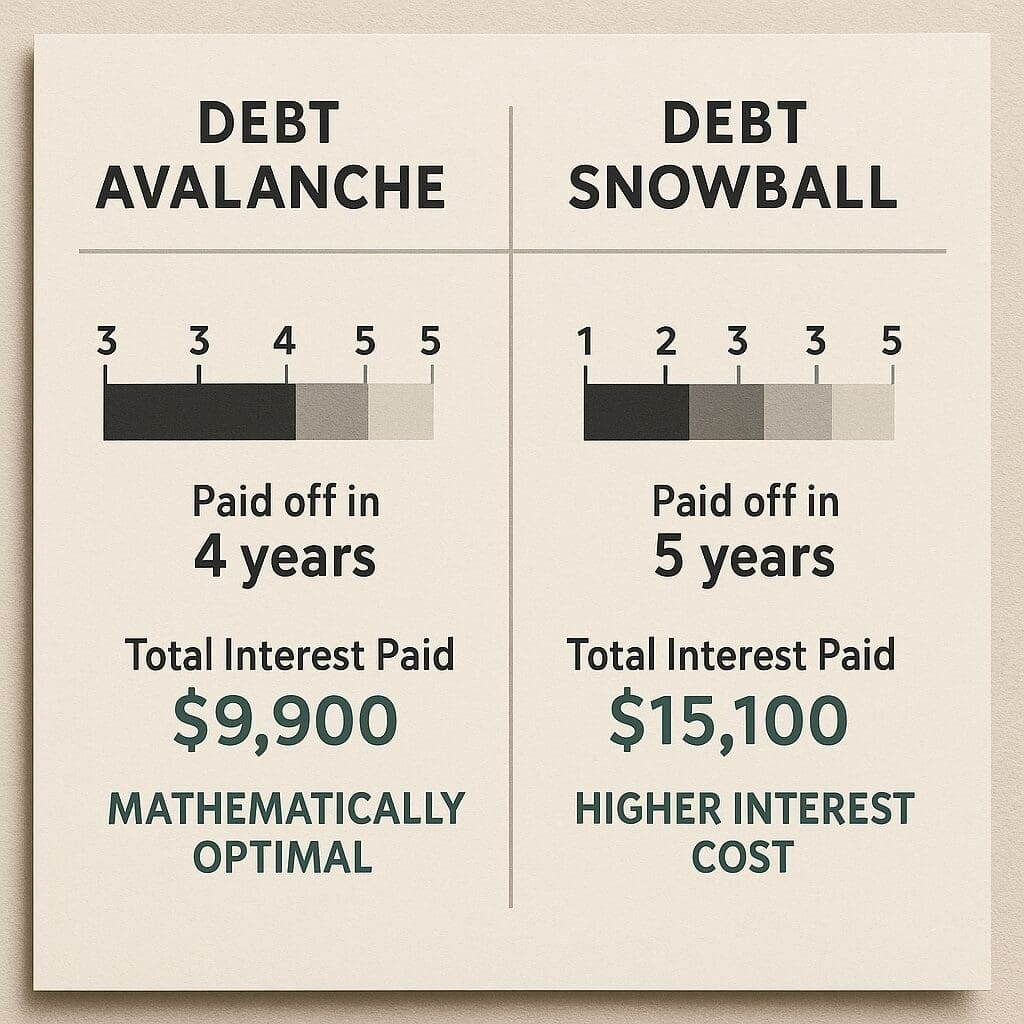 comparison chart showing debt avalanche vs. debt snowball