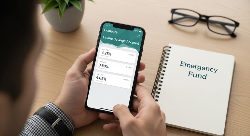 A men looking at his saving account