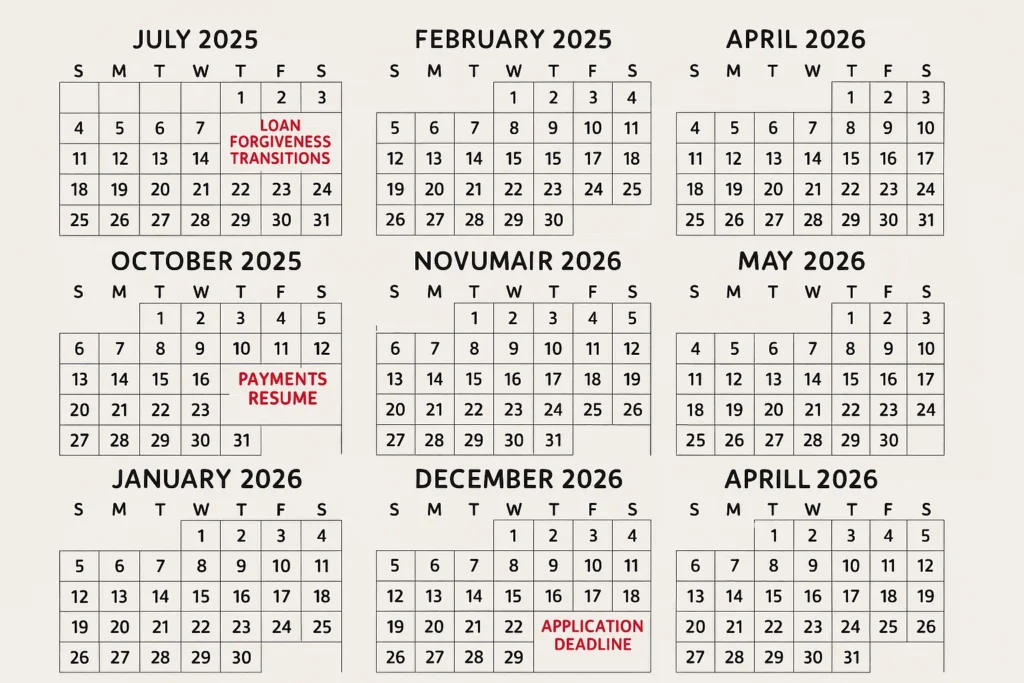 calendar layout showing the progression from July 2025 through 2026