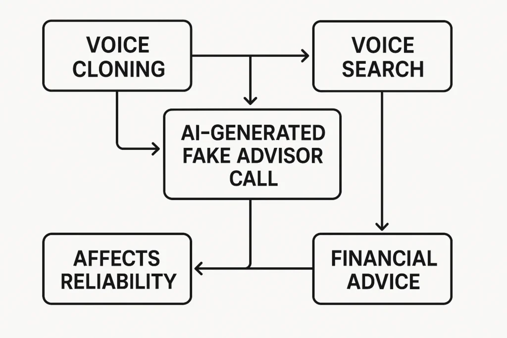 Flowchart showing how voice cloning affects voice search financial advice