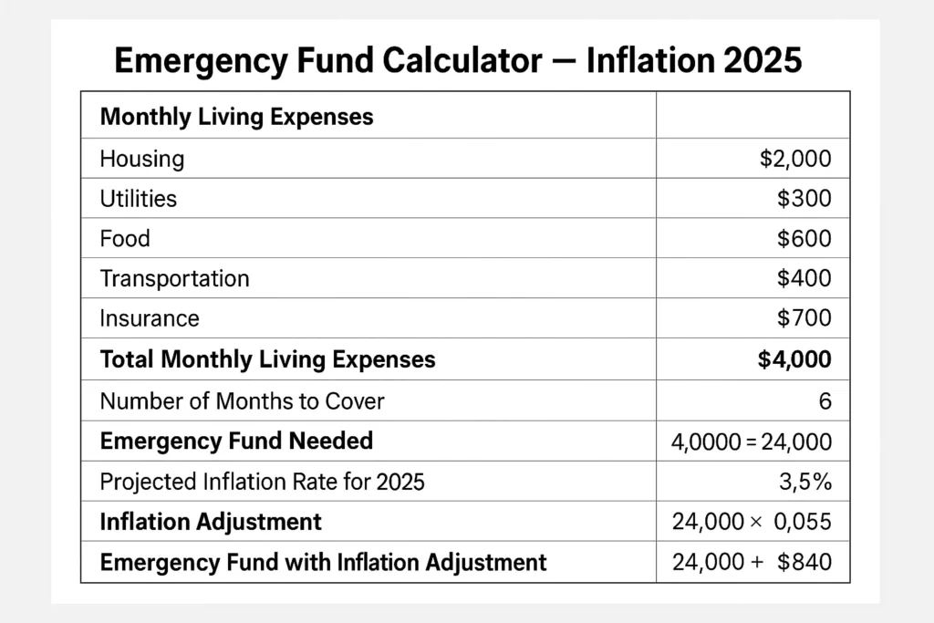 Detailed emergency fund calculator inflation 2025 