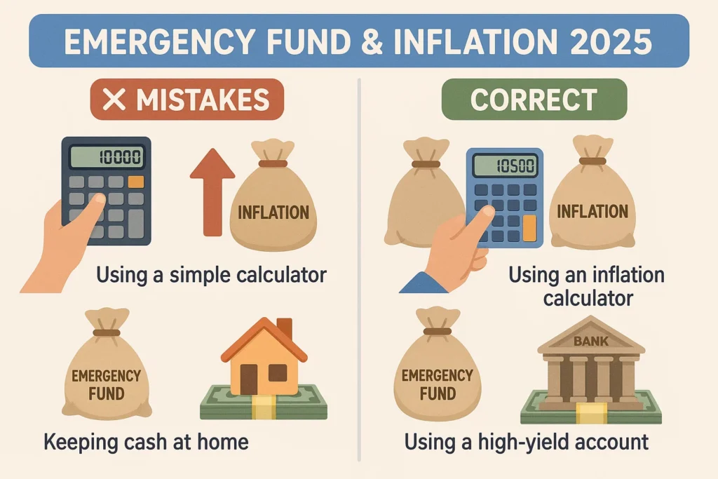 emergency fund calculator inflation 2025 mistakes versus correct strategies