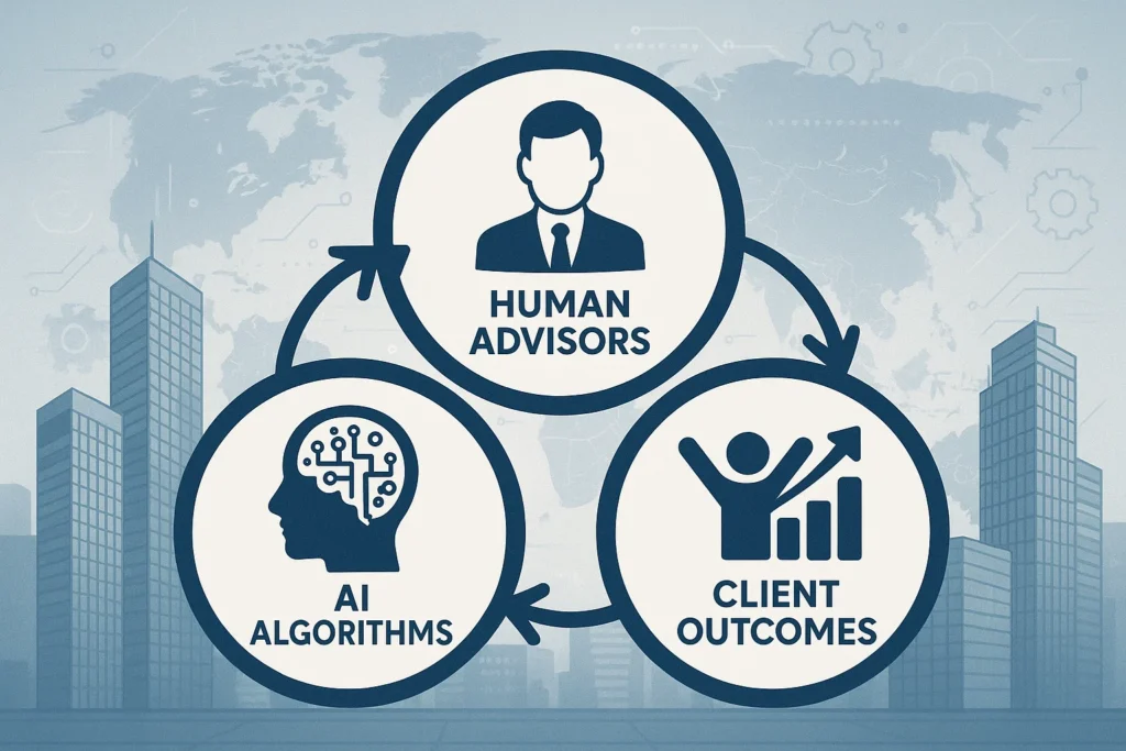 three interconnected circles representing the hybrid model of financial advisory services