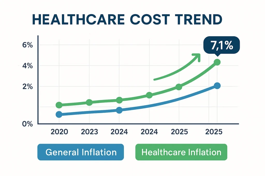  infographic showing healthcare cost trend lines from 2020-2025